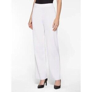 Misook Wide Leg Knit Pull On Pants White High Rise Work Women's Size Large NEW